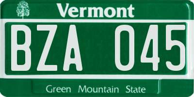 VT license plate BZA045