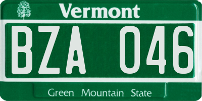 VT license plate BZA046