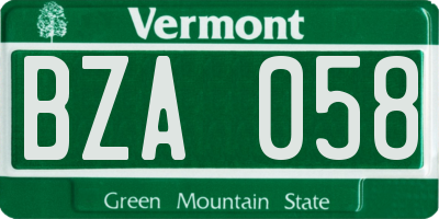 VT license plate BZA058