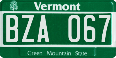 VT license plate BZA067