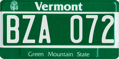 VT license plate BZA072