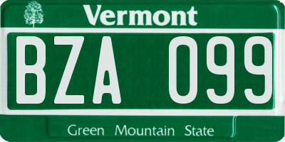 VT license plate BZA099