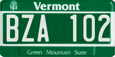 VT license plate BZA102