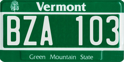 VT license plate BZA103