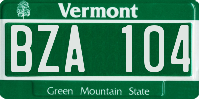 VT license plate BZA104