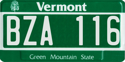 VT license plate BZA116
