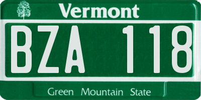 VT license plate BZA118