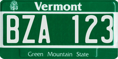 VT license plate BZA123
