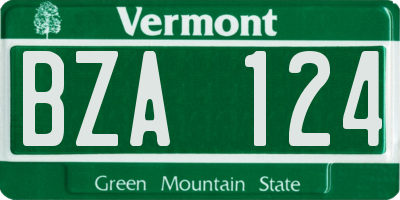 VT license plate BZA124
