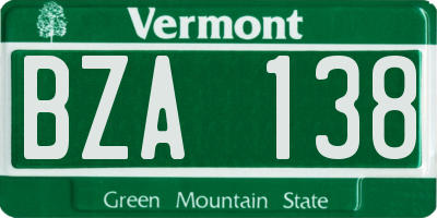VT license plate BZA138