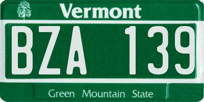 VT license plate BZA139