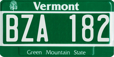 VT license plate BZA182