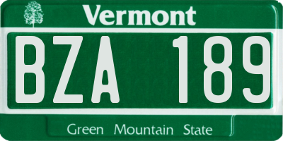 VT license plate BZA189