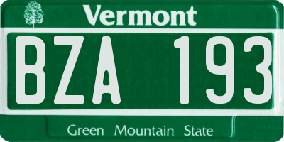 VT license plate BZA193