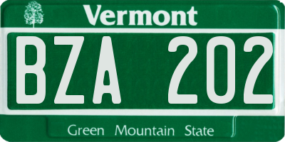 VT license plate BZA202