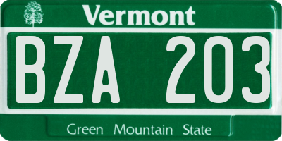 VT license plate BZA203