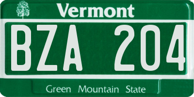 VT license plate BZA204