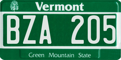 VT license plate BZA205