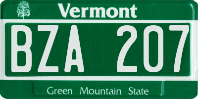 VT license plate BZA207