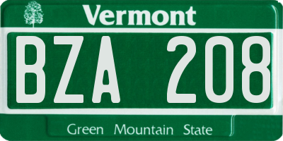 VT license plate BZA208