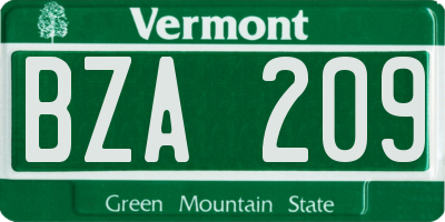 VT license plate BZA209