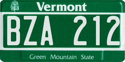 VT license plate BZA212