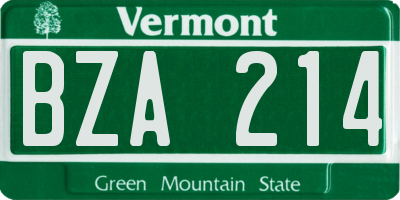 VT license plate BZA214