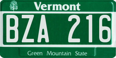 VT license plate BZA216