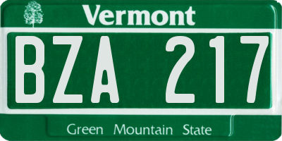 VT license plate BZA217