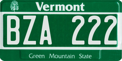 VT license plate BZA222