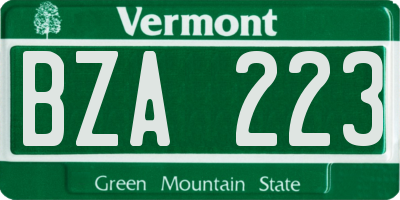 VT license plate BZA223