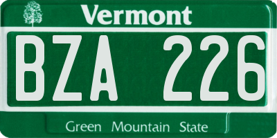 VT license plate BZA226