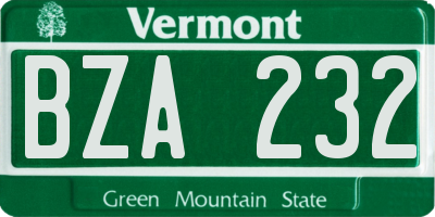 VT license plate BZA232