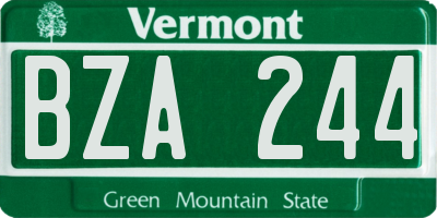 VT license plate BZA244