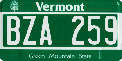 VT license plate BZA259