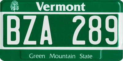 VT license plate BZA289