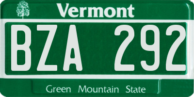 VT license plate BZA292