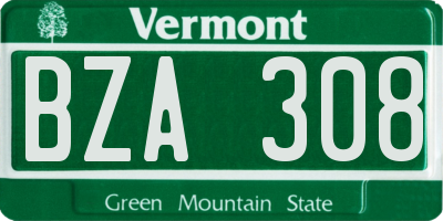 VT license plate BZA308