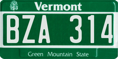 VT license plate BZA314