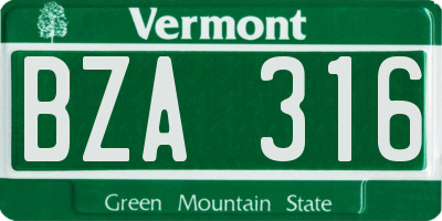 VT license plate BZA316