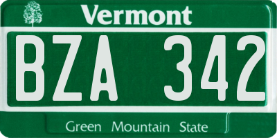 VT license plate BZA342