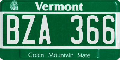VT license plate BZA366