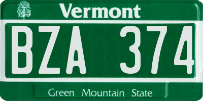 VT license plate BZA374
