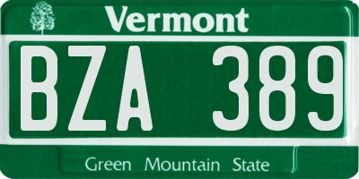 VT license plate BZA389
