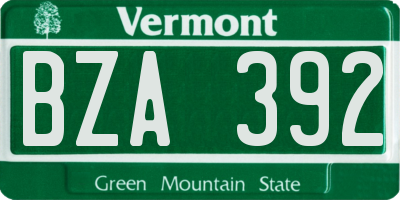 VT license plate BZA392