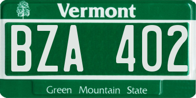 VT license plate BZA402