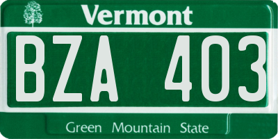 VT license plate BZA403