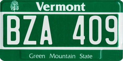 VT license plate BZA409