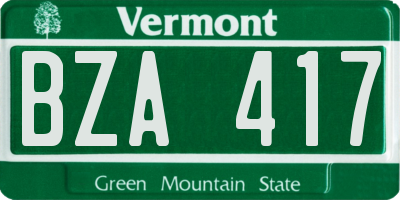 VT license plate BZA417