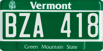 VT license plate BZA418
